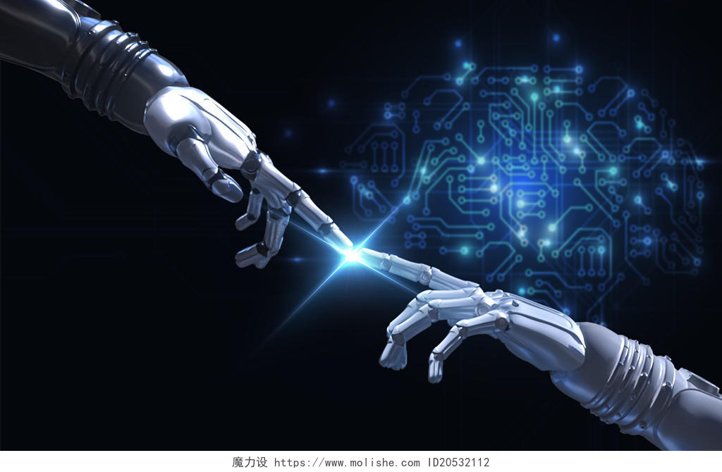 AI智能手臂机械臂交互C4D渲染科幻插画横版展板背景科技感